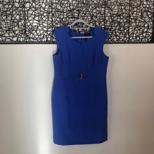 Chelsea Rose Blue Princess-Seam Dress with Silver Buckle Detail